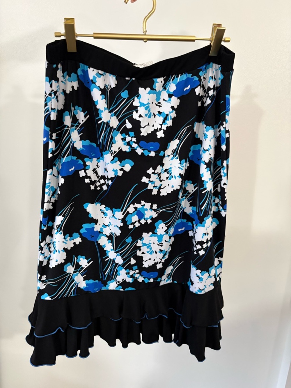 Vintage Black Floral Ruffle Hem Skirt